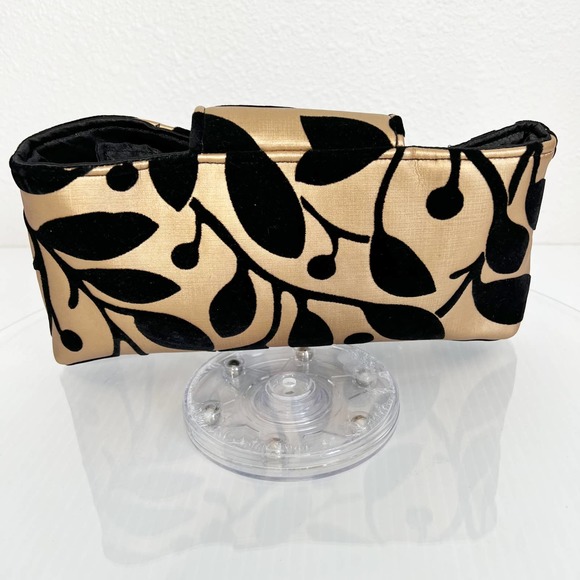 Metallic Gold Black Velvet Foldover Flap Purse Clutch - Picture 6 of 9